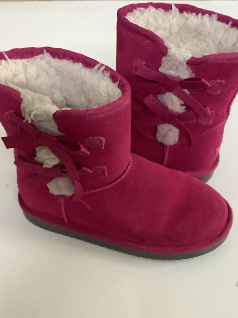 Girl’s Cozy UGG Winter Boots - Pink Faux-Suede with Shearling Lining
